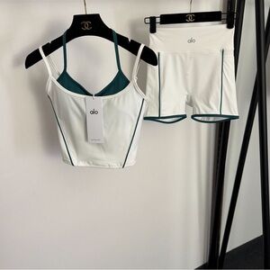 ALO Yoga White and Teal Sports Bra Set